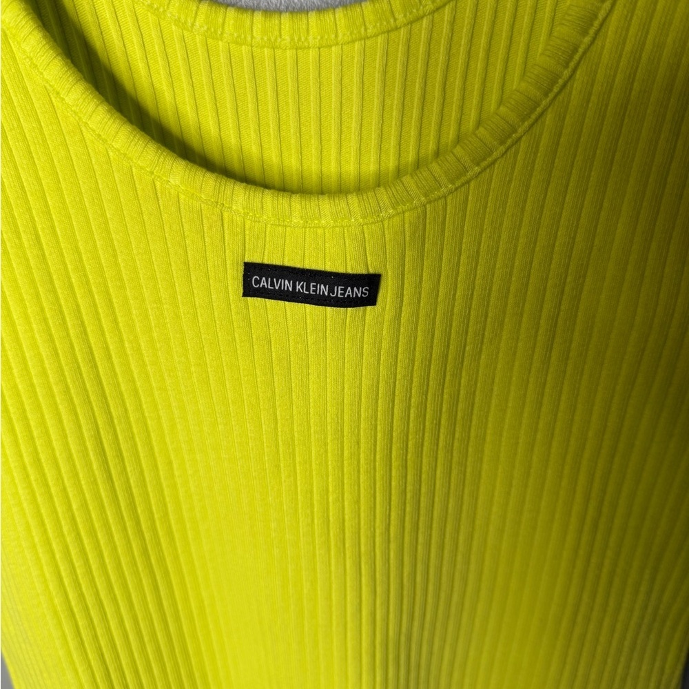 NWT Calvin Klein Jeans Highlighter Yellow Ribbed Tank Dress - Picture 8 of 12